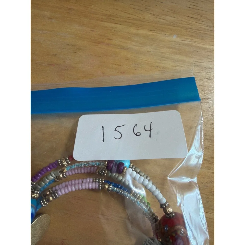 Boho Multi Strand Beaded Wrap Bracelet  Coin Charms Rainbow Eclectic Stack
